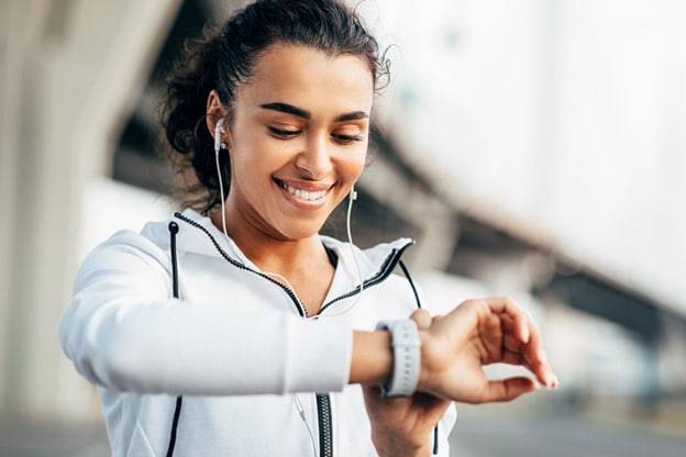 Person looking at their smartwatch