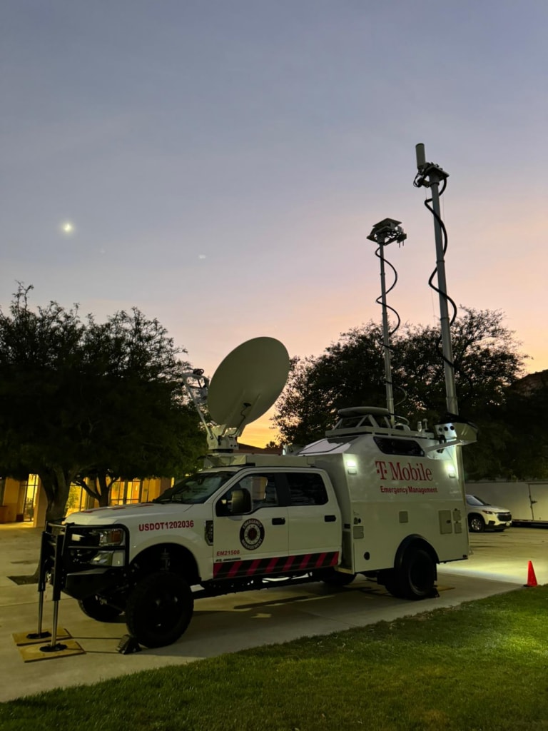 mobile365 SatColt with mobile tower and Red Cross vehicle deployed to the Padre Sierra Parish in Camarillo, Calif. the week of Nov. 4, 2024.