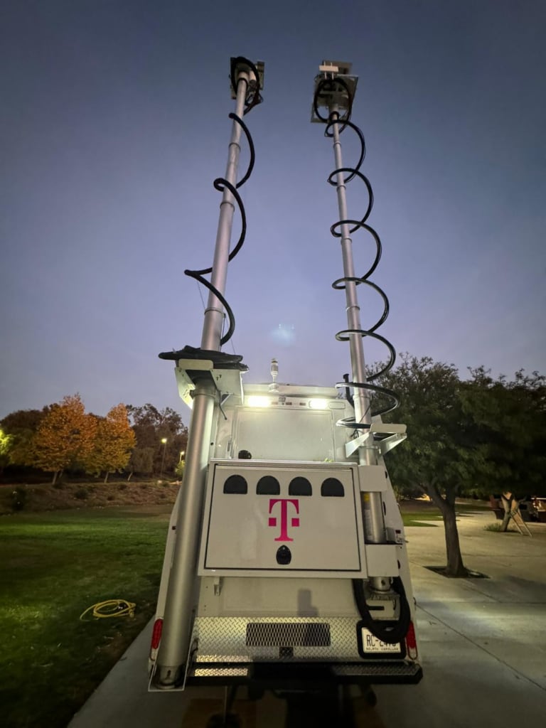 mobile365 SatColt with mobile tower and Red Cross vehicle deployed to the Padre Sierra Parish in Camarillo, Calif. the week of Nov. 4, 2024.