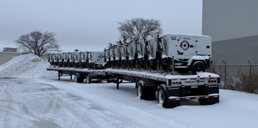 mobile365 portable generators ready for deployment during Winter Storm Blair, Jan 2025